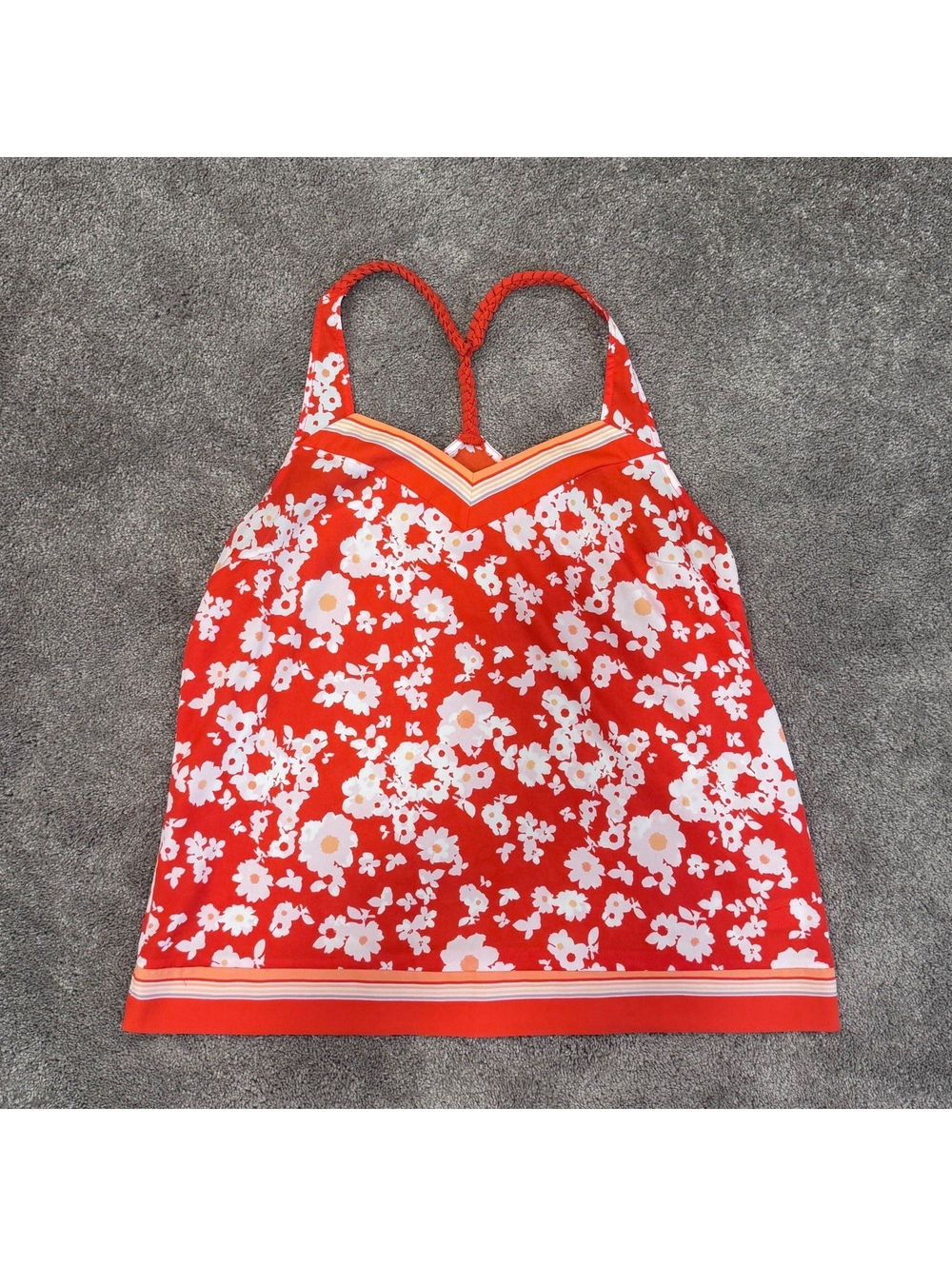 Lauren Conrad Floral Red/Orange Tank Top, Size Large